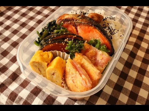 【夫のお弁当】「鮭弁当」ハムカツが簡単美味しい！
