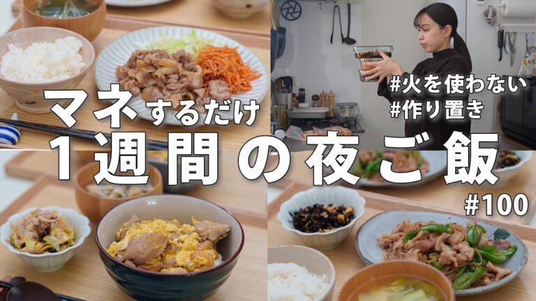 #100【1週間献立】3000円で作る節約晩ご飯｜火を使わない作り置きでラクする2人暮らし夜ご飯おかず