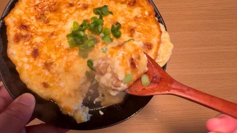 【タンパク質】豆腐と納豆、たまごを混ぜて焼くだけで、健康に良い一品ができました。