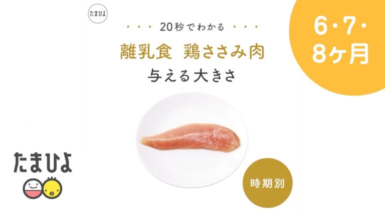 ［離乳食の基本］20秒でわかる離乳食 時期別「鶏ささみ肉」 を与えるときの大きさ【たまひよ公式】