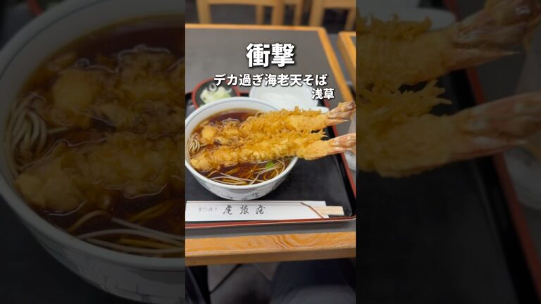 衝撃のデカさ！特大海老が2本も入った海老天そば【浅草:尾張屋本店】