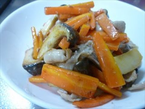 【レシピ】人参とエリンギと豚肉のごまドレッシング炒め♪