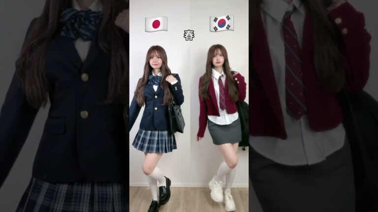 日韓制服コーデやってみたら全然違った!!みんなは何番目が好き？#shorts