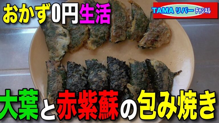 【おかず0円生活】大葉と赤紫蘇の葉の包揚げ（餃子風）