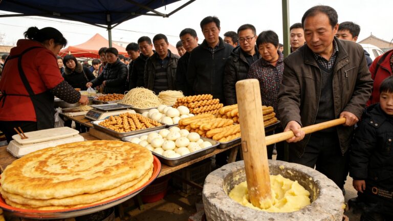 中国西安早市的都市烟火 vs 乡村大集的乡土热闹！手工捶打的洋芋糍粑、现压的饸饹面、金黄酥脆的大油饼，还有香酥可口的大麻花，1元3个的水煎包！两种不同的生活场景，地道的乡土美食，满是最真实的生活气息！