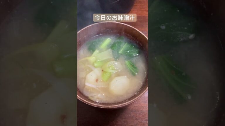 今日のお味噌汁　じゃがいも　白ネギ　小松菜を入れてみた