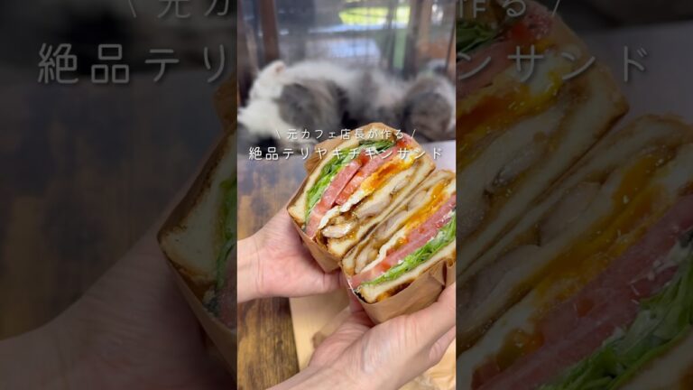 【実家帰省中のお昼ごはん】絶品テリヤキチキンサンド#おうちカフェ#照り焼きサンド　#在宅ランチ　#わんぱくサンド