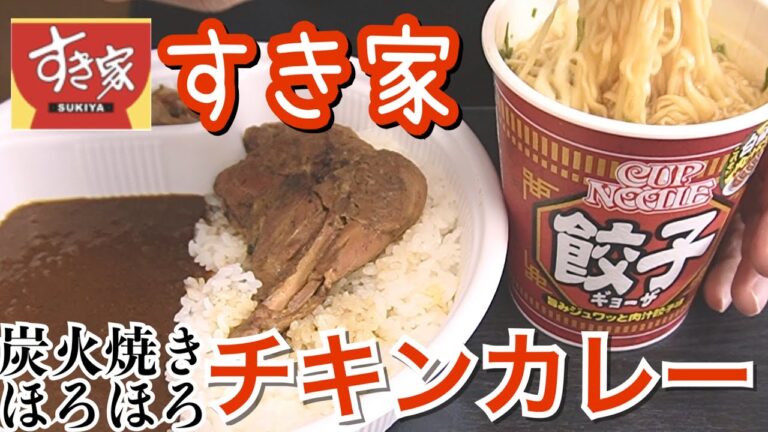 【テイクアウト】すき家炭火焼きほろほろチキンカレーとカップヌードル餃子を食べる！【飯テロ】【ソロ飯】【カップラーメン】【モッパン】