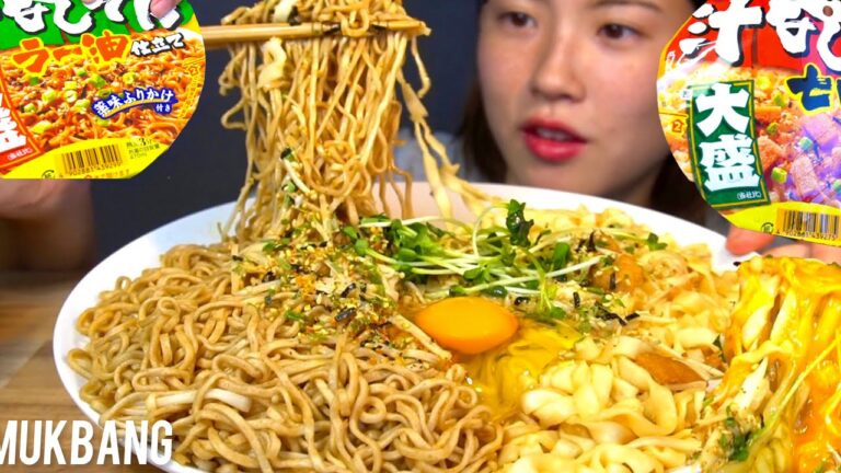 大盛り！汁無しうどんとそば⭐️【咀嚼音mukbang】