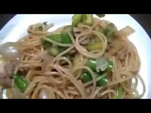 豚肉とアスパラの醤油パスタ