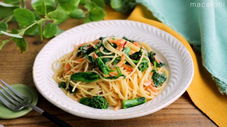 【菜の花と桜えびの和風ペペロンチーノ】めんつゆで簡単！春らしい味わい♪