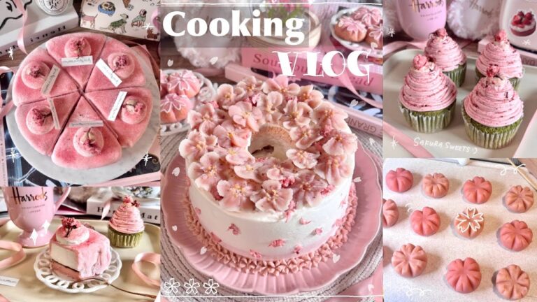 【Cooking Vlog】桜スイーツを作ってお家でお花見🏡🌸思うままにお菓子作りを楽しむ社会人の製菓記録👩‍🍳満開の桜シフォン｜桜モンブラン|桜のバスクチーズケーキ