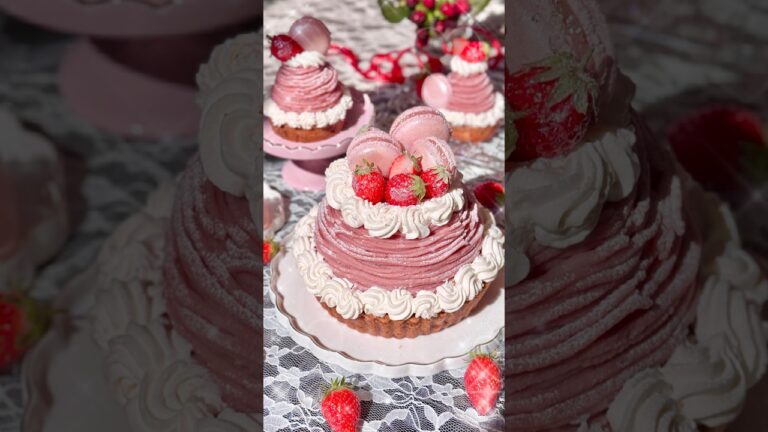 お姫様みたいな🎀いちごモンブラン💗🍓 みんなも作ってみてほしい…♡/// #ケーキ #vlog #スイーツ #モンブラン #レシピ #初音ミク #マカロン