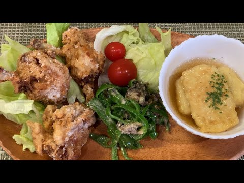 毎日ご飯♡チューリップ唐揚げ☆鯖缶とピーマンの炒め物☆揚げ出し豆腐