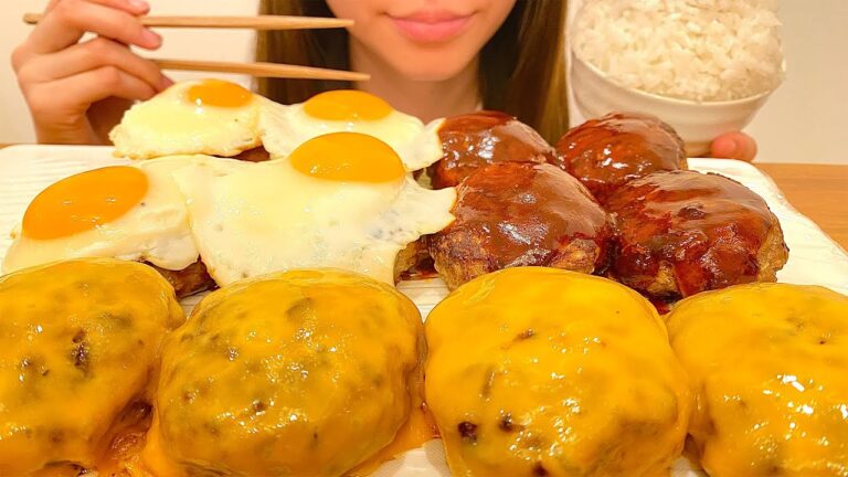 目玉焼き チーズハンバーグを爆食いして心落ち着かせる晩ごはん【飯テロ】