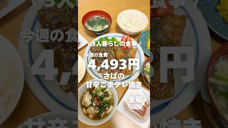 1週間4,500円で自炊する3人暮らしの食事/さばの甘辛ごまダレ焼きを作ったよ〜 #自炊#shorts