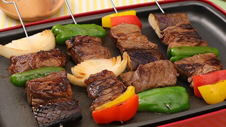 BBQに♪カラフル牛ステーキ串