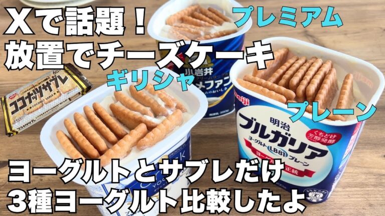 【放置でチーズケーキ】Xでバズり中！ヨーグルト×サブレで“レアチーズケーキ化”を検証してみた　ヨーグルト ココナッツサブレで　レアチーズケーキが出来るのか？＃簡単おやつ＃バズリスイーツ ＃簡単デザート