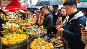 中国长沙本地传统美食街VS网络爆火夜市美食！雨天人气爆满！传统美食荷叶鸡，酥脆煎包、大锅油炸丸子、香煎小鱼，现炸薯片，是火遍全网的人气小吃！