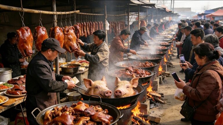 中國雲南昆明農村趕大集，到處充滿煙火氣物價低的驚人，超30種街頭美食令人胃口大開，在雲南昆蟲當飯吃，黑暗料理羊血米線排隊買，山東饅頭一次蒸1000個場面震撼，燒烤鴨、脆皮五花肉、傳統米花糖、充滿煙火氣