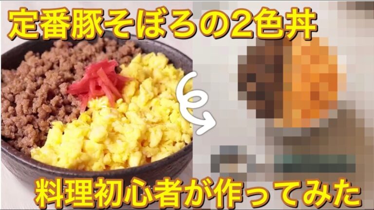 《料理動画》定番豚そぼろの2色丼つくってみた