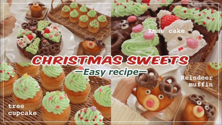 【クリスマス】オーブン不要！市販の商品で簡単に作れる可愛いクリスマスお菓子の作り方３つ🎅🏻🎄🥨｜クリスマスケーキ｜ツリーカップ｜トナカイマフィン｜おうちカフェ｜Christmas｜크리스마스