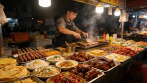 中国广州最大的夜市,将近两百个美食摊位,聚集了各种广州特色美食!