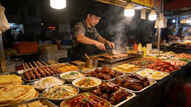中国广州最大的夜市,将近两百个美食摊位,聚集了各种广州特色美食!