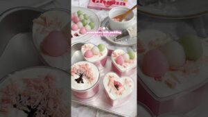 おうちでお花見した日 / さくら咲く？簡単いちごミルクプリン🌸💭🍡　strawberry milk pudding