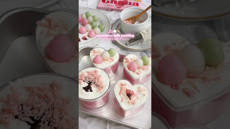 おうちでお花見した日 / さくら咲く？簡単いちごミルクプリン🌸💭🍡　strawberry milk pudding