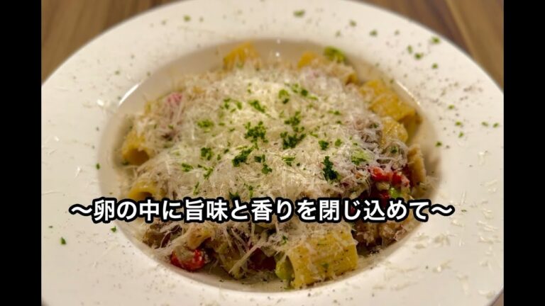 【温泉卵】友達に作ってとお願いされた【冷製パスタ】を一人で食べる。【白身魚、ニンニク、アンチョビ、唐辛子】