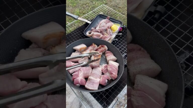 焼くだけサムギョプサル🥩🔥#キャンプ #キャンプ飯 #キャンプ女子 #サムギョプサル #イカ🦑はおまけ