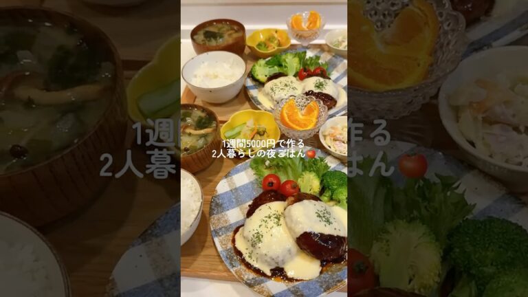 1週間5000円で作る2人暮らしの夜ごはん🍅チーズソースハンバーグ編#簡単レシピ #自炊 #2人暮らし #夜ごはん #ハンバーグレシピ