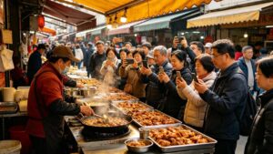 山东巨型大集VS河南最有名的夜市 炸馓子 巨型羊肉串 山东大饼 天津脆皮炸糕 纯手工辣椒花生面 现炒瓜子 千年小吃龙须酥 现做白吉馍夹肉 现蒸开封灌汤包 开封油条鸡蛋 河南大烩菜 河南现炒蒸菜超级热闹
