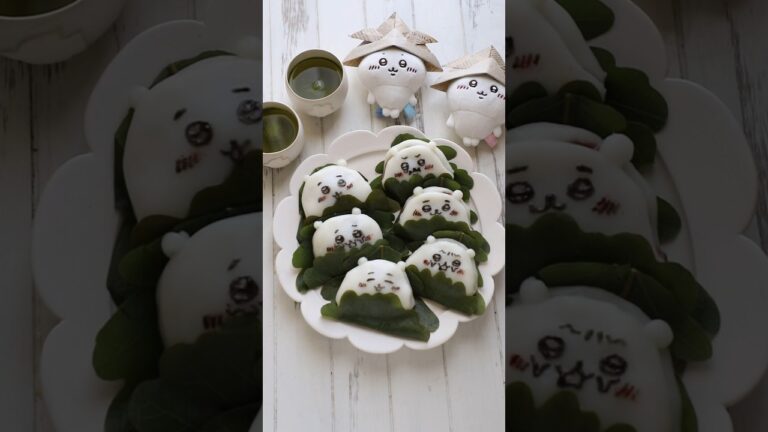 こどもの日が近いから柏餅を作ったよ！半分は長男に顔を描いてもらいました！#柏餅 #和菓子 #こどもの日 #ちいかわ #chiikawa