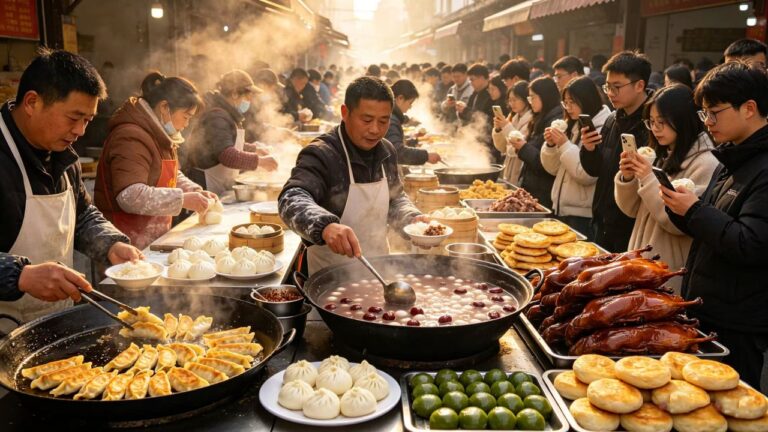 中国南京最受游客喜爱早餐美食街！软糯清香的青团、皮香肉嫩的南京烤鸭、汤汁鲜美的小笼包、裹着芝麻球的乌饭麻团，还有焦香酥脆的金黄锅贴！每一口都是南京清晨最治愈的味道！