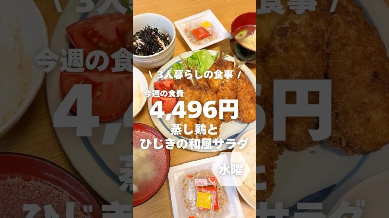 1週間4,500円で自炊する3人暮らしの食事/蒸し鶏とひじきの和風サラダ作ったよ〜