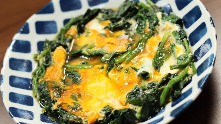 ほうれん草の卵とじの作り方｜簡単レシピ｜ほうれん草を卵でとじました。ほうれん草と卵の甘みが和風だしによく合います！