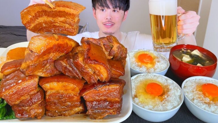 ASMR 豚の角煮 卵かけご飯 Braised Pork Belly EATING SOUNDS | 咀嚼音 | MUKBANG | 먹방