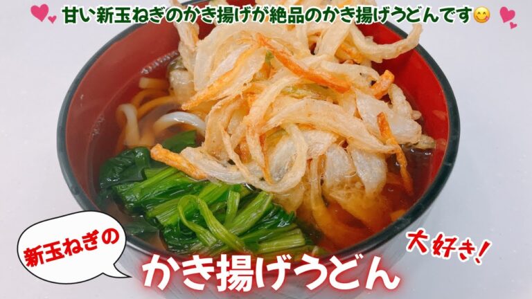 新玉ねぎのかき揚げうどんです❣️ 甘い新玉ねぎのかき揚げが絶品です😋　サクサクで香ばしくてあっという間に完食です❣️ レシピ等詳細は概要欄をご覧くださいませ。