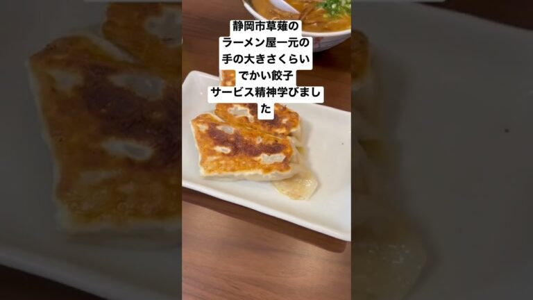 静岡市草薙のラーメン屋一元の手の大きさくらいデカい餃子。サービス精神学びました