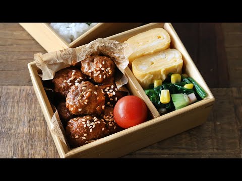 【お弁当作り】簡単３品おかずのレンチン！ミートボール弁当bento＃557