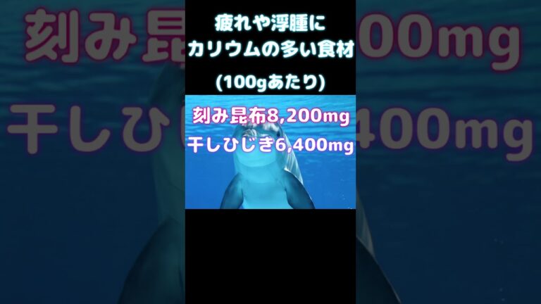 100gあたりのカリウム。刻み昆布8,200mg. 干しひじき6,400mg. 乾燥わかめ5,200mg. あおさ3,200mg. 焼き海苔2,400mg.