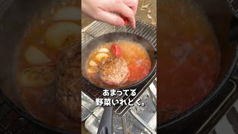 キャンプで作る最強の煮込みハンバーグがやばすぎるwwwwww #shorts
