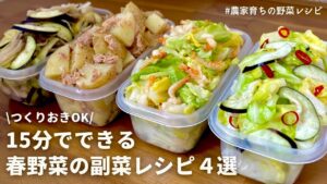 【レンジでできる】元農家おすすめ春野菜の副菜レシピ４品｜春キャベツ｜新じゃが｜新玉ねぎ｜浅漬け｜おひたし｜作りおきOK