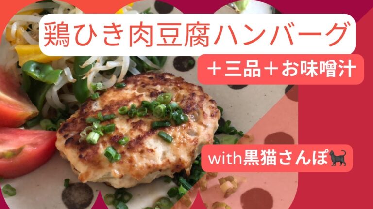 【炙ります】鶏ひき肉豆腐ハンバーグ＋三品＋お味噌汁【猫のいる暮らし】