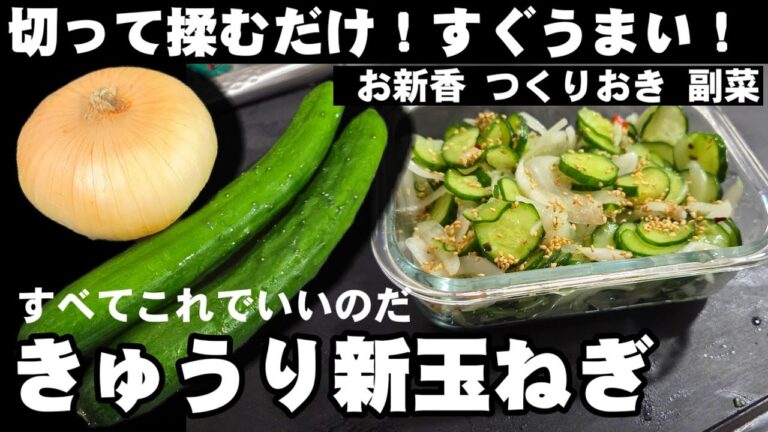 きゅうりと新玉ねぎ切って揉むだけ！すぐに美味い！簡単作り置き 副菜 箸休め おうちごはん 節約  大量消費 常備菜 健康 おうちごはん 朝食浅漬け お新香 ヘルシー レシピ 味噌汁