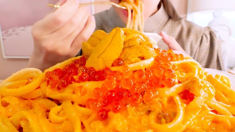 【咀嚼音】雲丹といくらのクリームパスタ｜Sea urchin cream pasta Eating Sounds/ASMR/mukbang
