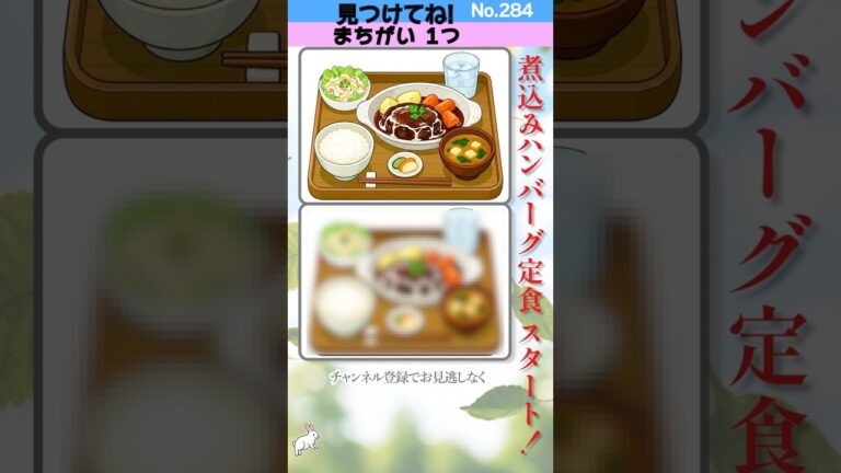 【間違いは1つ！284】ジューシー！煮込みハンバーグ定食🔍｜No.284｜脳トレに！ #間違い探し #無料 #脳トレ