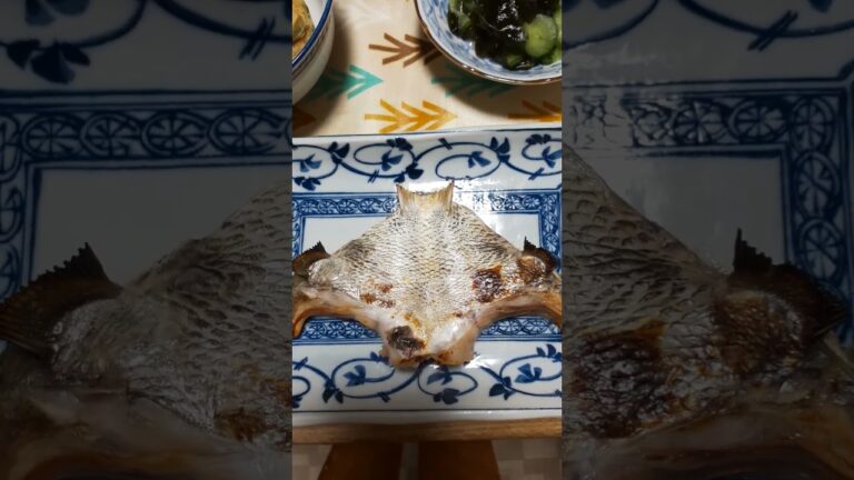 20260504 171628  「我が家の夕食」スズキの西京焼き・筍の磯部揚げ・胡瓜とわかめの酢の物です。